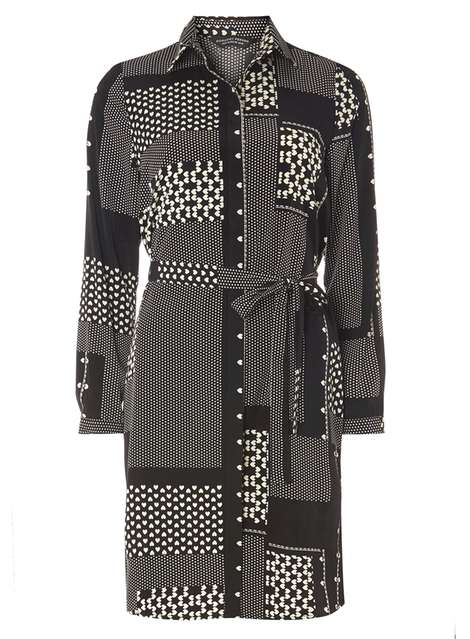 Black And White Heart Patchwork Shirt Dress